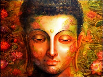  Buddhism Painting - Buddha head decor in pink flowers Buddhism